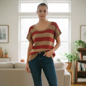 VINTAGE LIBERTY HOUSE CROCHET STRIPED TOP SIZE SMALL